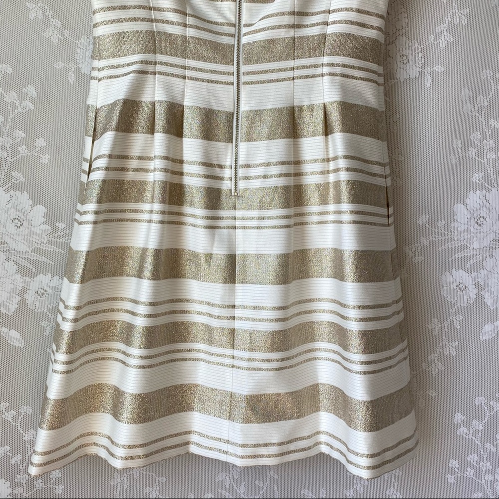 Vince Camuto Metallic Gold Ivory Fit Flare Dress 8 - Picture 10 of 12